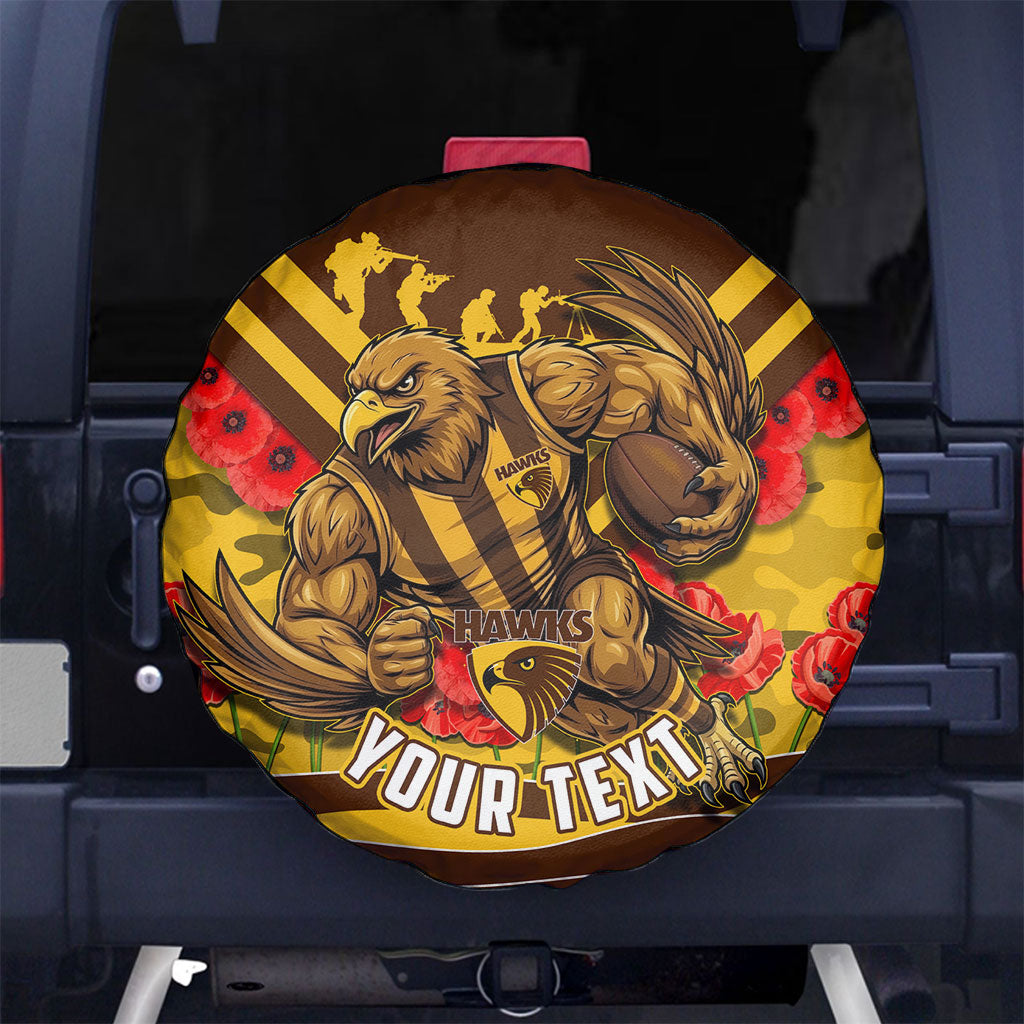 Personalised Hawthorn Hawks ANZAC Spare Tire Cover Military Remembrance Australian Football Mascot Camouflage