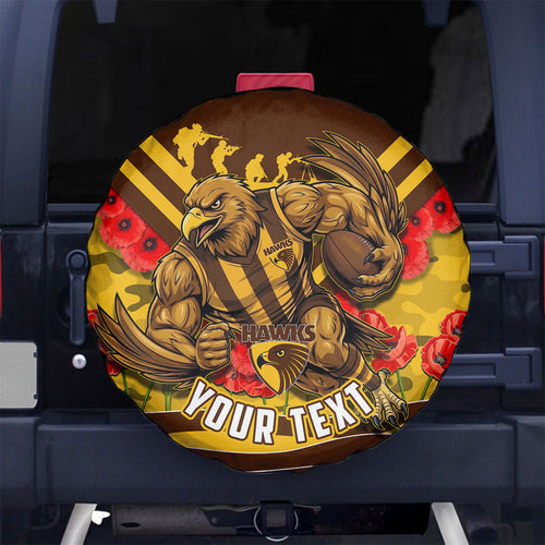 Personalised Hawthorn Hawks ANZAC Spare Tire Cover Military Remembrance Australian Football Mascot Camouflage