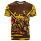 Personalised Hawthorn Hawks ANZAC T Shirt Military Remembrance Australian Football Mascot Camouflage