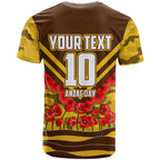 Personalised Hawthorn Hawks ANZAC T Shirt Military Remembrance Australian Football Mascot Camouflage