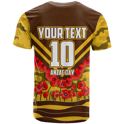 Personalised Hawthorn Hawks ANZAC T Shirt Military Remembrance Australian Football Mascot Camouflage
