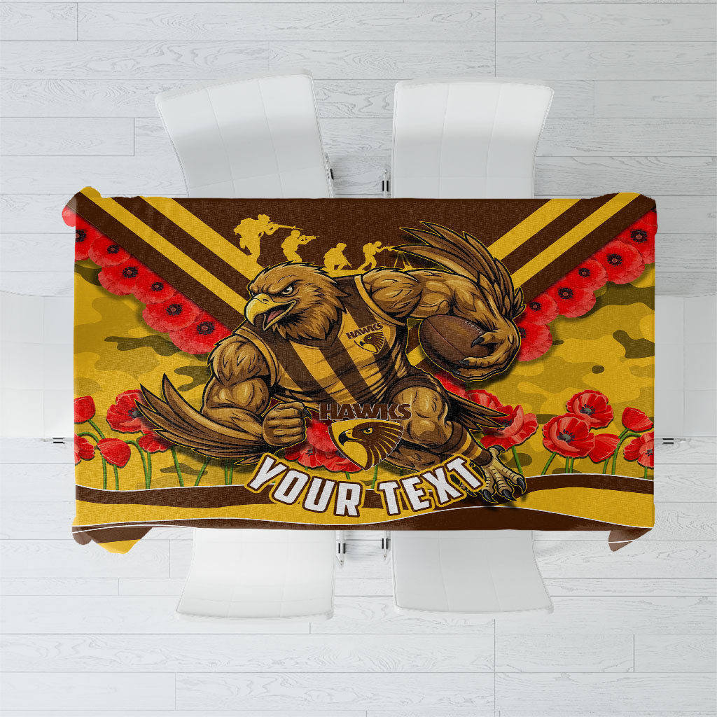 Personalised Hawthorn Hawks ANZAC Tablecloth Military Remembrance Australian Football Mascot Camouflage