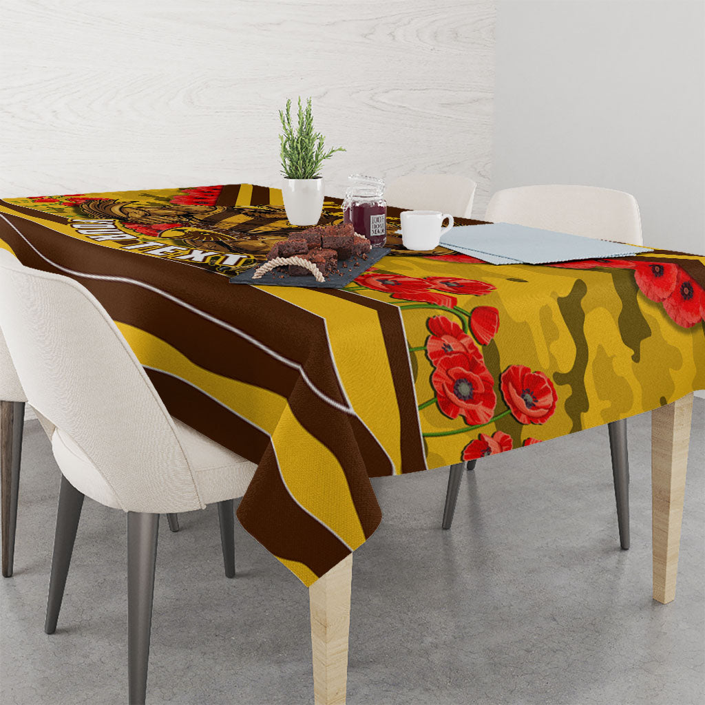 Personalised Hawthorn Hawks ANZAC Tablecloth Military Remembrance Australian Football Mascot Camouflage