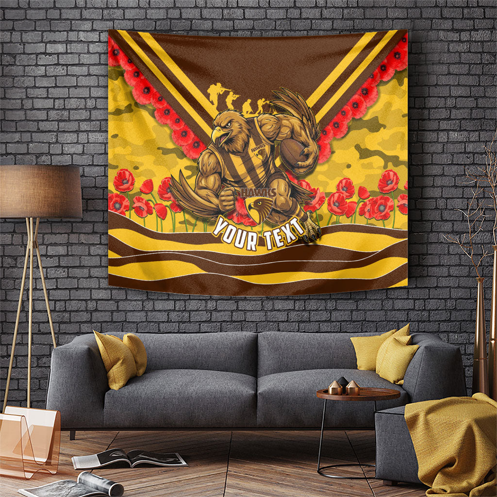 Personalised Hawthorn Hawks ANZAC Tapestry Military Remembrance Australian Football Mascot Camouflage