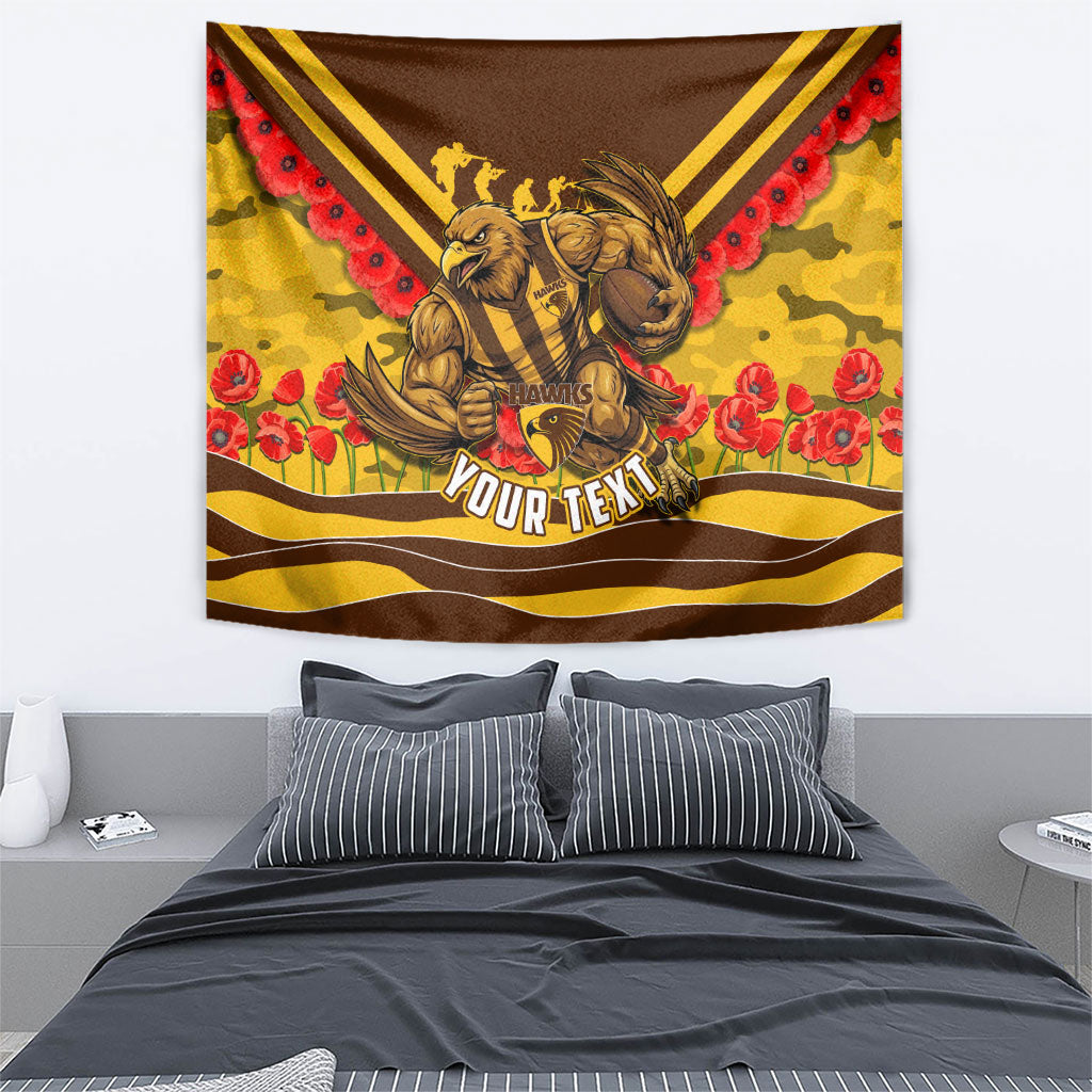 Personalised Hawthorn Hawks ANZAC Tapestry Military Remembrance Australian Football Mascot Camouflage