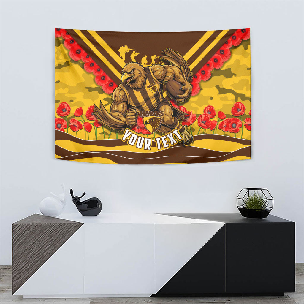 Personalised Hawthorn Hawks ANZAC Tapestry Military Remembrance Australian Football Mascot Camouflage
