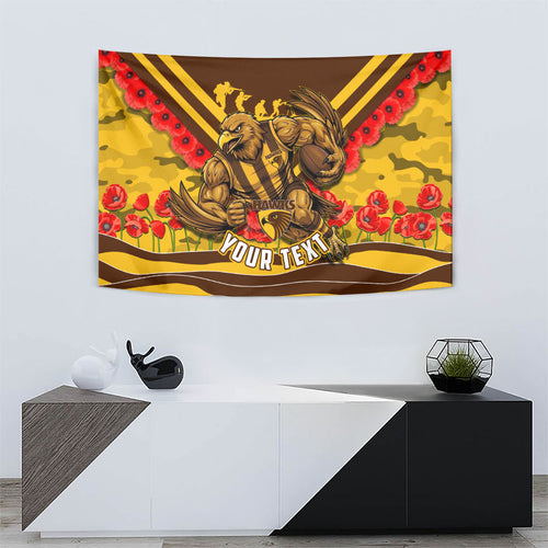 Personalised Hawthorn Hawks ANZAC Tapestry Military Remembrance Australian Football Mascot Camouflage