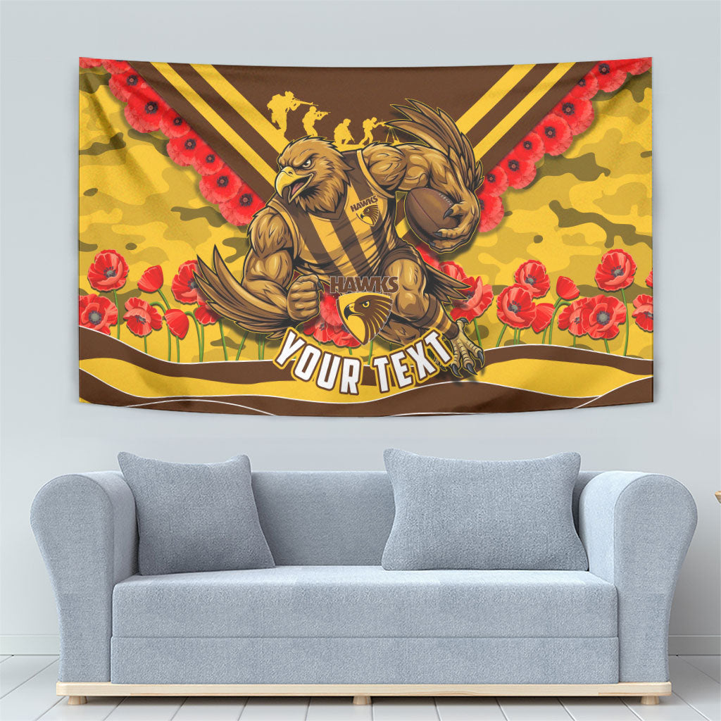 Personalised Hawthorn Hawks ANZAC Tapestry Military Remembrance Australian Football Mascot Camouflage