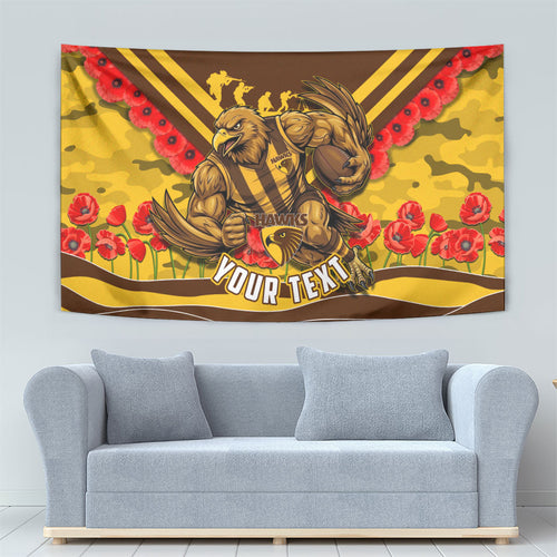 Personalised Hawthorn Hawks ANZAC Tapestry Military Remembrance Australian Football Mascot Camouflage