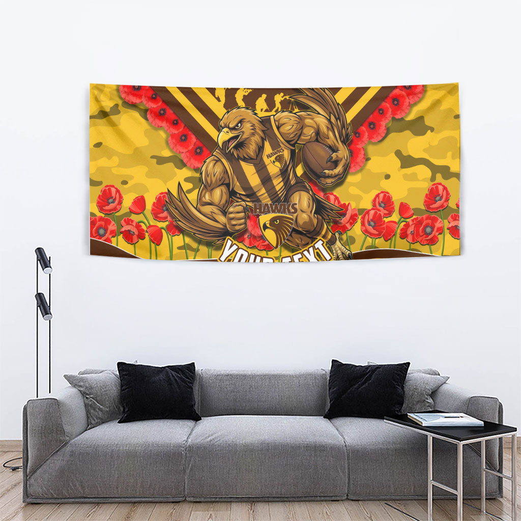 Personalised Hawthorn Hawks ANZAC Tapestry Military Remembrance Australian Football Mascot Camouflage