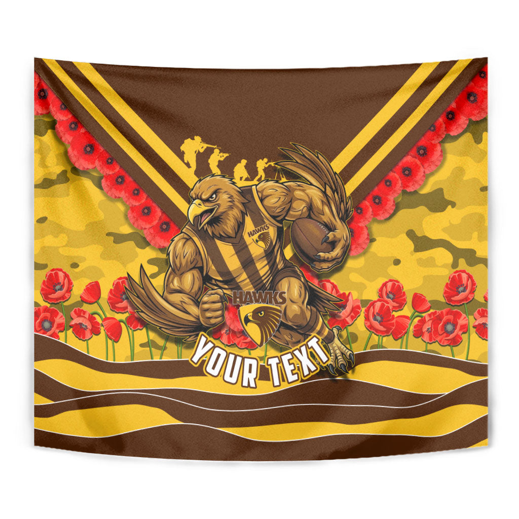 Personalised Hawthorn Hawks ANZAC Tapestry Military Remembrance Australian Football Mascot Camouflage