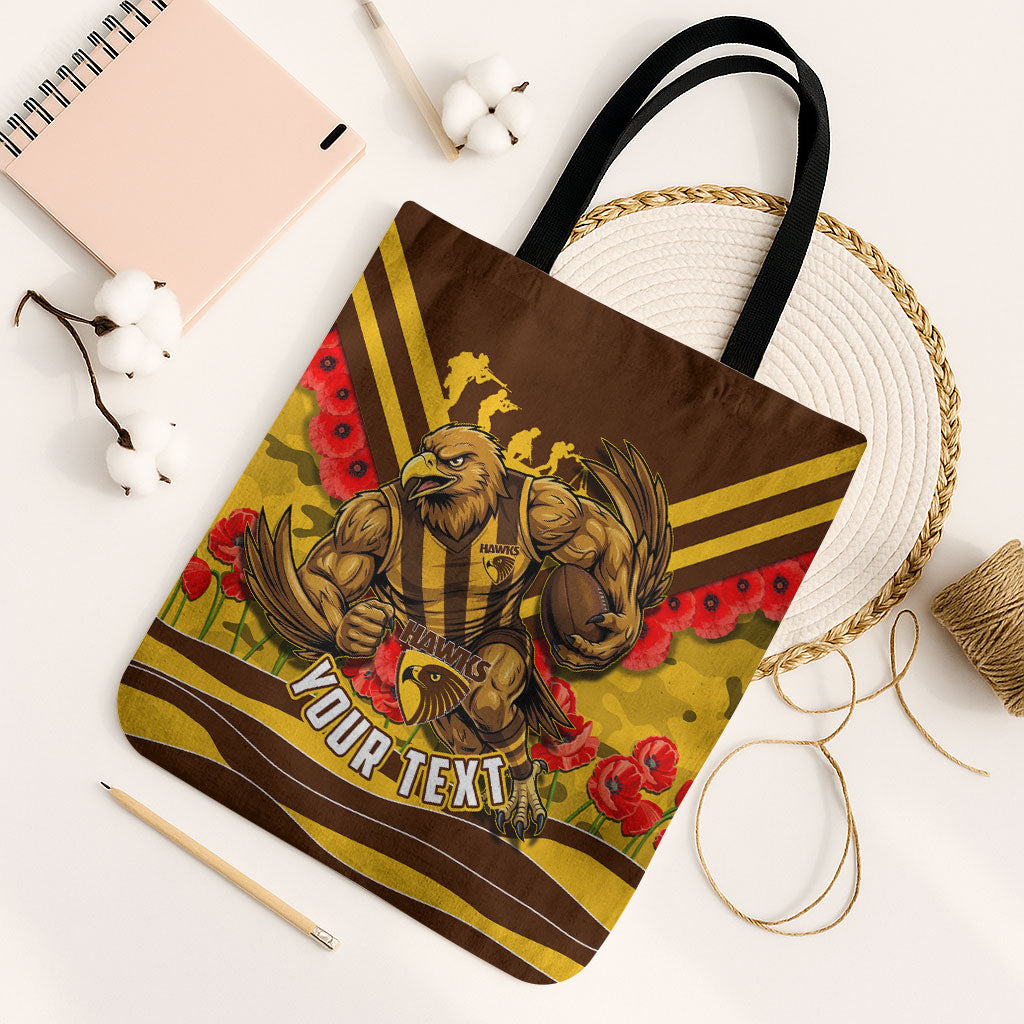 Personalised Hawthorn Hawks ANZAC Tote Bag Military Remembrance Australian Football Mascot Camouflage
