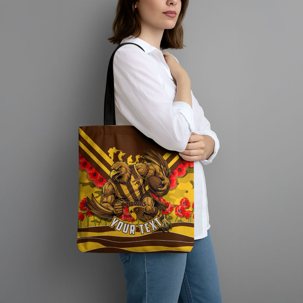 Personalised Hawthorn Hawks ANZAC Tote Bag Military Remembrance Australian Football Mascot Camouflage