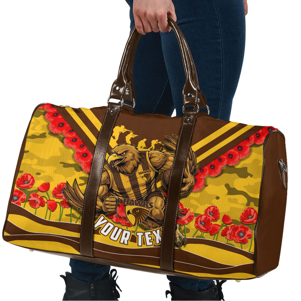 Personalised Hawthorn Hawks ANZAC Travel Bag Military Remembrance Australian Football Mascot Camouflage