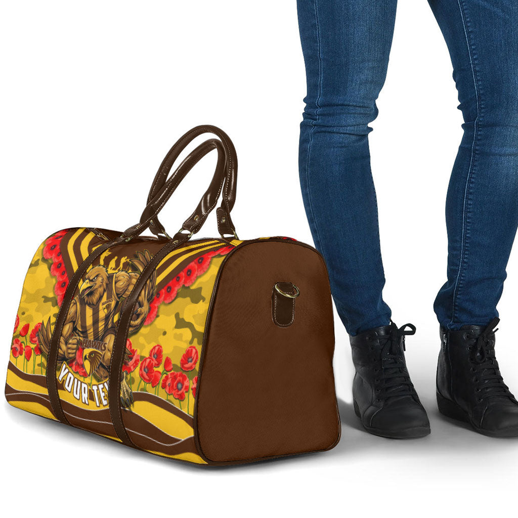 Personalised Hawthorn Hawks ANZAC Travel Bag Military Remembrance Australian Football Mascot Camouflage