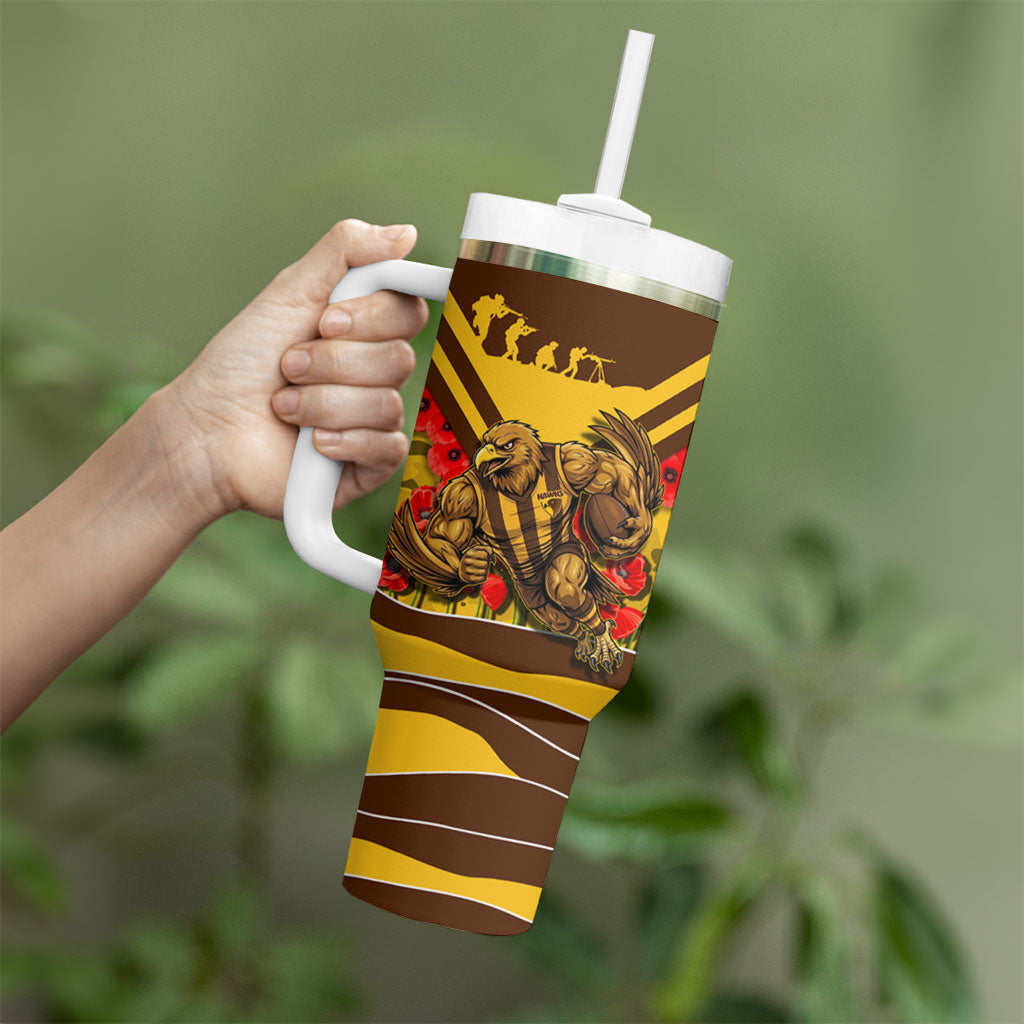 Personalised Hawthorn Hawks ANZAC Tumbler With Handle Military Remembrance Australian Football Mascot Camouflage