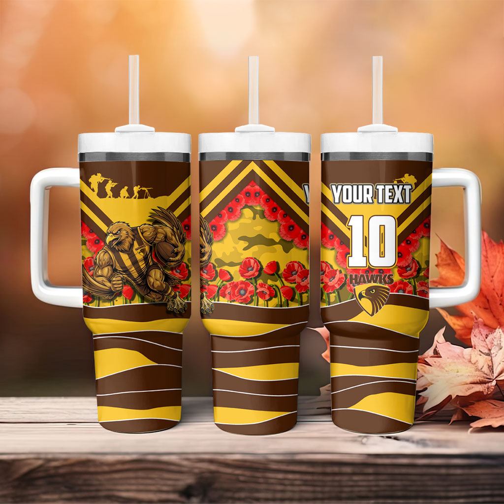 Personalised Hawthorn Hawks ANZAC Tumbler With Handle Military Remembrance Australian Football Mascot Camouflage