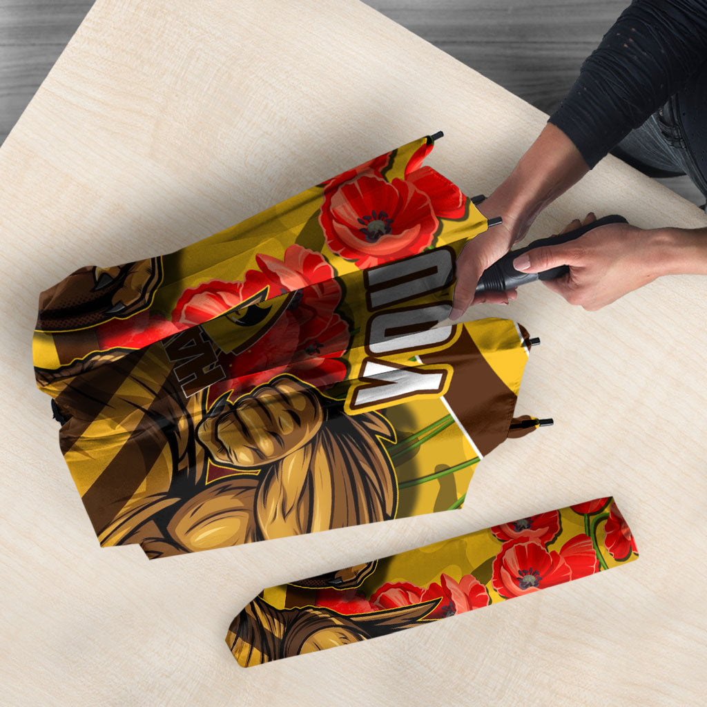 Personalised Hawthorn Hawks ANZAC Umbrella Military Remembrance Australian Football Mascot Camouflage