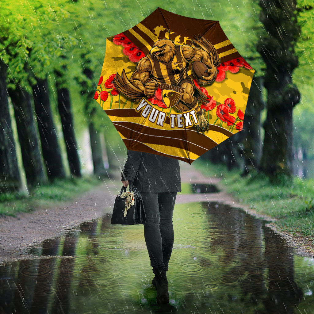Personalised Hawthorn Hawks ANZAC Umbrella Military Remembrance Australian Football Mascot Camouflage