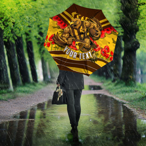 Personalised Hawthorn Hawks ANZAC Umbrella Military Remembrance Australian Football Mascot Camouflage
