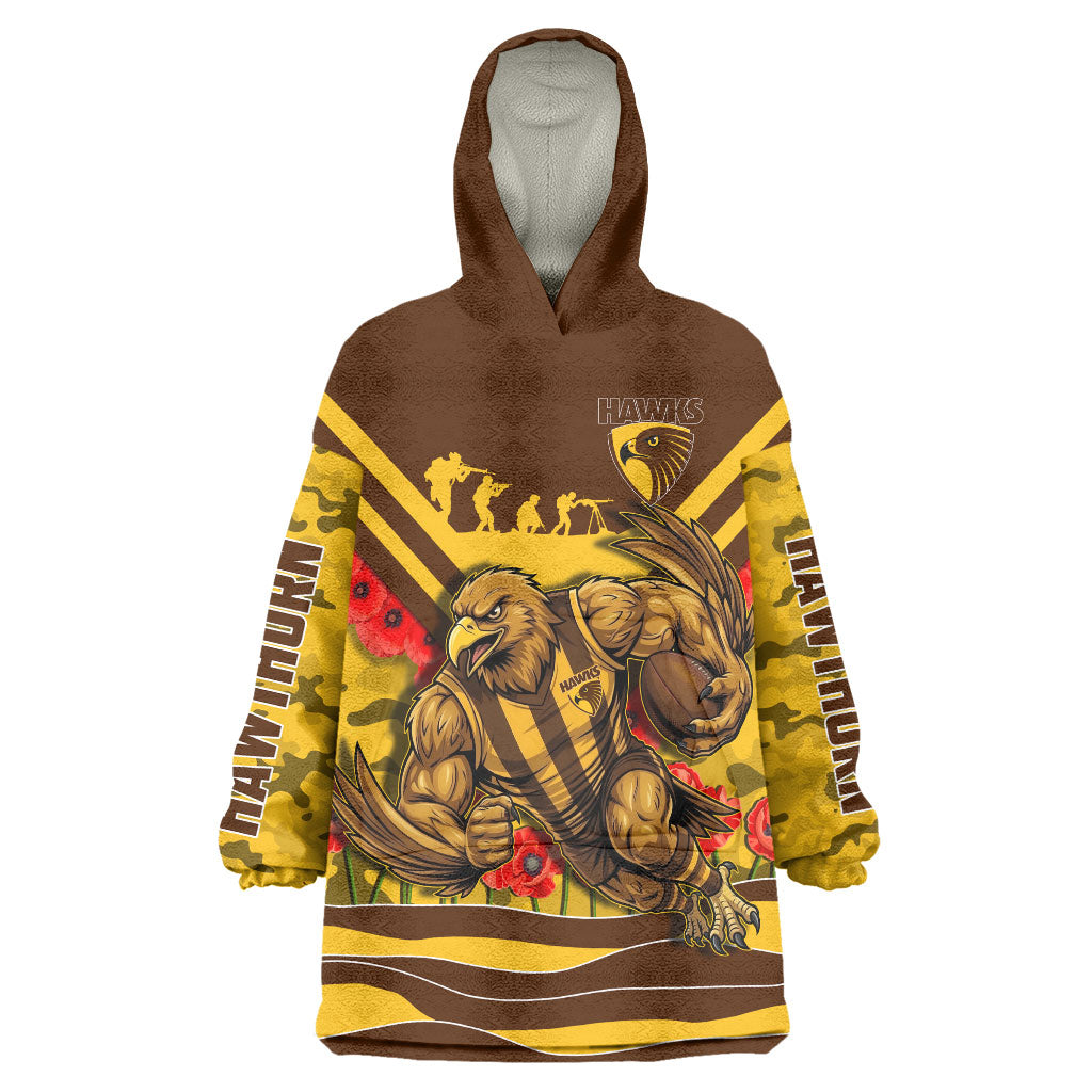 Personalised Hawthorn Hawks ANZAC Wearable Blanket Hoodie Military Remembrance Australian Football Mascot Camouflage