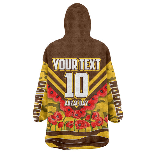 Personalised Hawthorn Hawks ANZAC Wearable Blanket Hoodie Military Remembrance Australian Football Mascot Camouflage