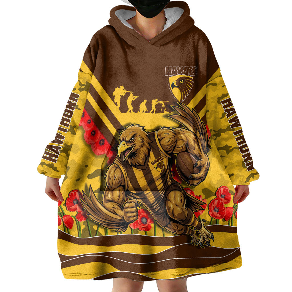Personalised Hawthorn Hawks ANZAC Wearable Blanket Hoodie Military Remembrance Australian Football Mascot Camouflage
