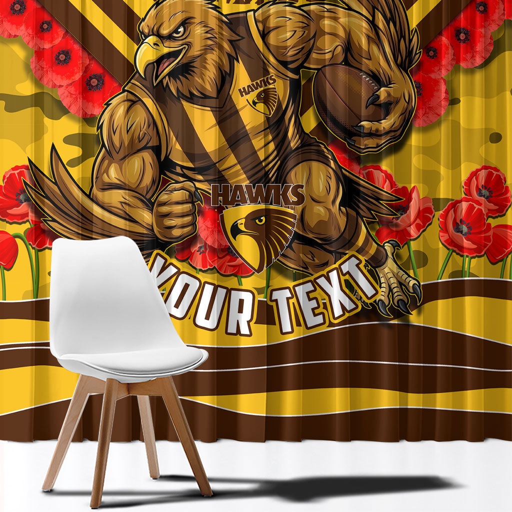 Personalised Hawthorn Hawks ANZAC Window Curtain Military Remembrance Australian Football Mascot Camouflage