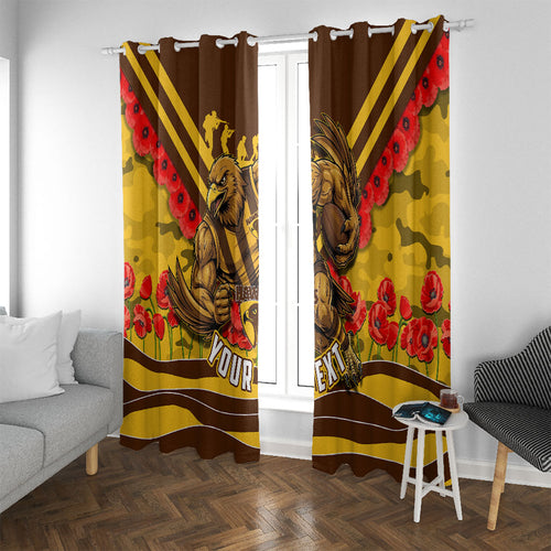 Personalised Hawthorn Hawks ANZAC Window Curtain Military Remembrance Australian Football Mascot Camouflage