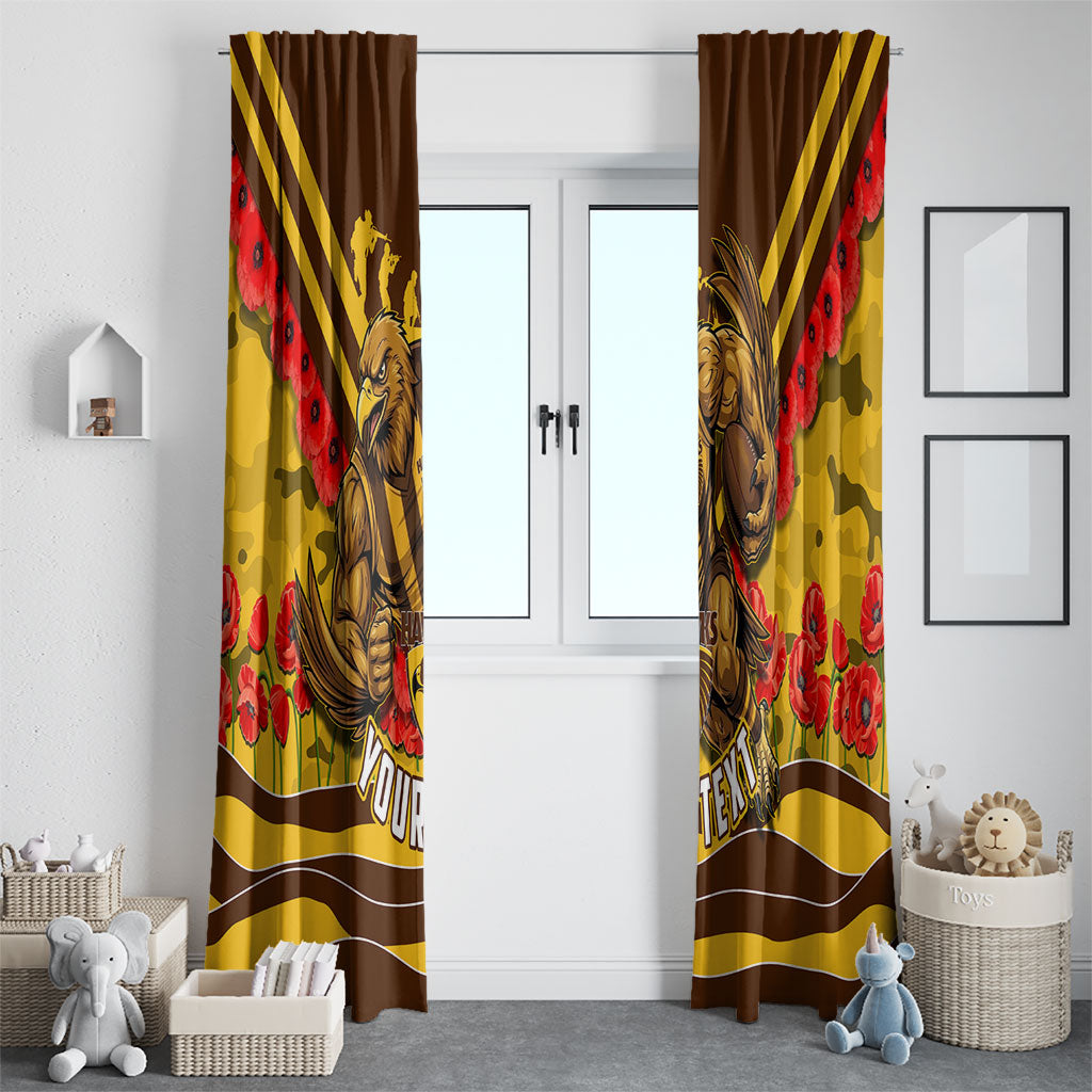 Personalised Hawthorn Hawks ANZAC Window Curtain Military Remembrance Australian Football Mascot Camouflage
