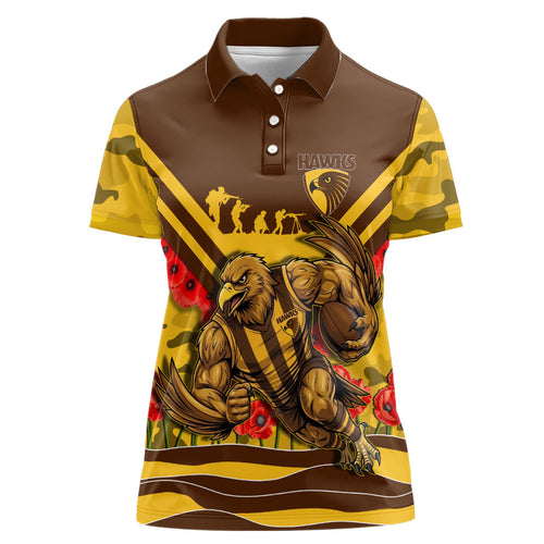 Personalised Hawthorn Hawks ANZAC Women Polo Shirt Military Remembrance Australian Football Mascot Camouflage