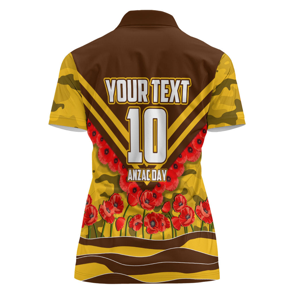 Personalised Hawthorn Hawks ANZAC Women Polo Shirt Military Remembrance Australian Football Mascot Camouflage