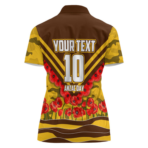 Personalised Hawthorn Hawks ANZAC Women Polo Shirt Military Remembrance Australian Football Mascot Camouflage
