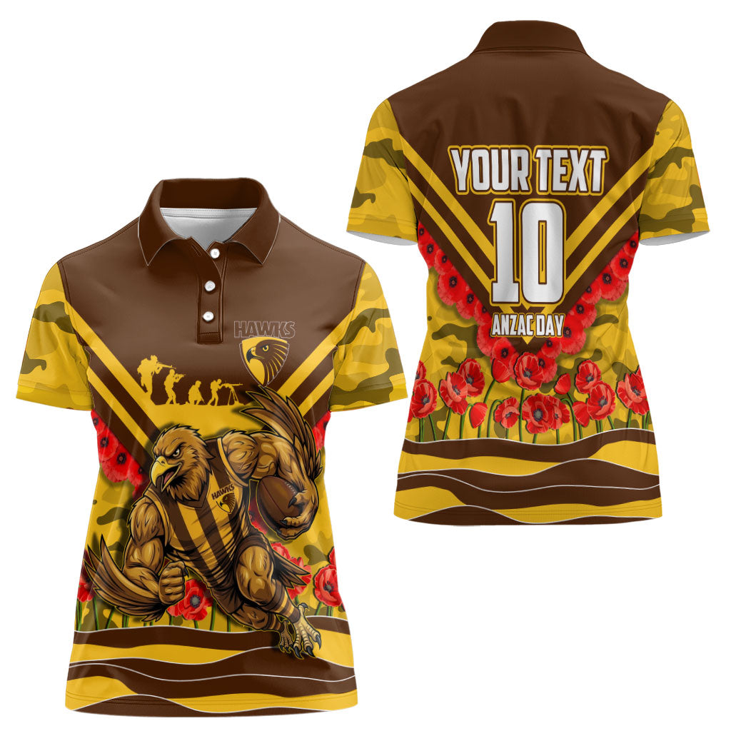 Personalised Hawthorn Hawks ANZAC Women Polo Shirt Military Remembrance Australian Football Mascot Camouflage