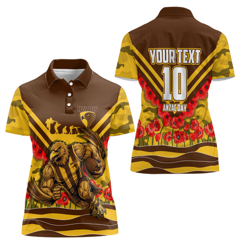 Personalised Hawthorn Hawks ANZAC Women Polo Shirt Military Remembrance Australian Football Mascot Camouflage