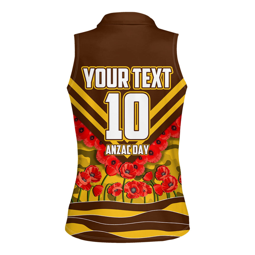 Personalised Hawthorn Hawks ANZAC Women Sleeveless Polo Shirt Military Remembrance Australian Football Mascot Camouflage