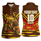 Personalised Hawthorn Hawks ANZAC Women Sleeveless Polo Shirt Military Remembrance Australian Football Mascot Camouflage