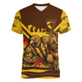 Personalised Hawthorn Hawks ANZAC Women V-Neck T-Shirt Military Remembrance Australian Football Mascot Camouflage