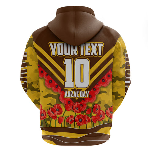Personalised Hawthorn Hawks ANZAC Zip Hoodie Military Remembrance Australian Football Mascot Camouflage