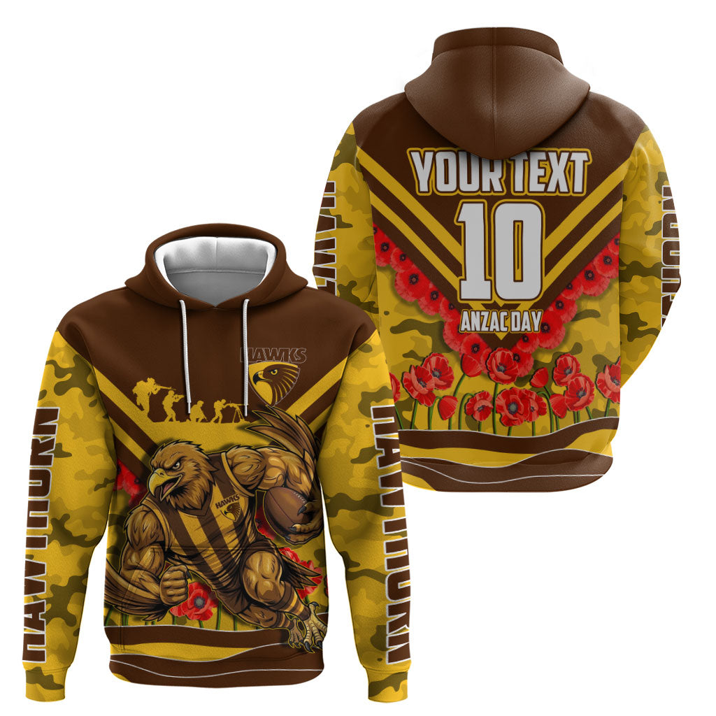 Personalised Hawthorn Hawks ANZAC Zip Hoodie Military Remembrance Australian Football Mascot Camouflage