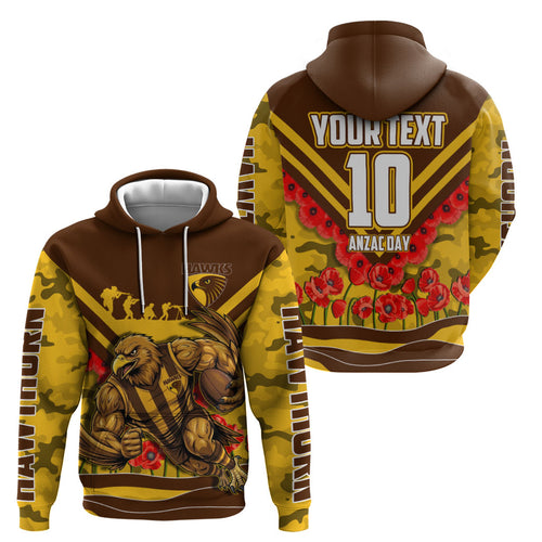 Personalised Hawthorn Hawks ANZAC Zip Hoodie Military Remembrance Australian Football Mascot Camouflage