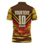 Personalised Hawthorn Hawks ANZAC Zipper Polo Shirt Military Remembrance Australian Football Mascot Camouflage