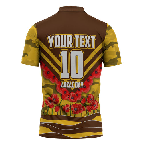 Personalised Hawthorn Hawks ANZAC Zipper Polo Shirt Military Remembrance Australian Football Mascot Camouflage