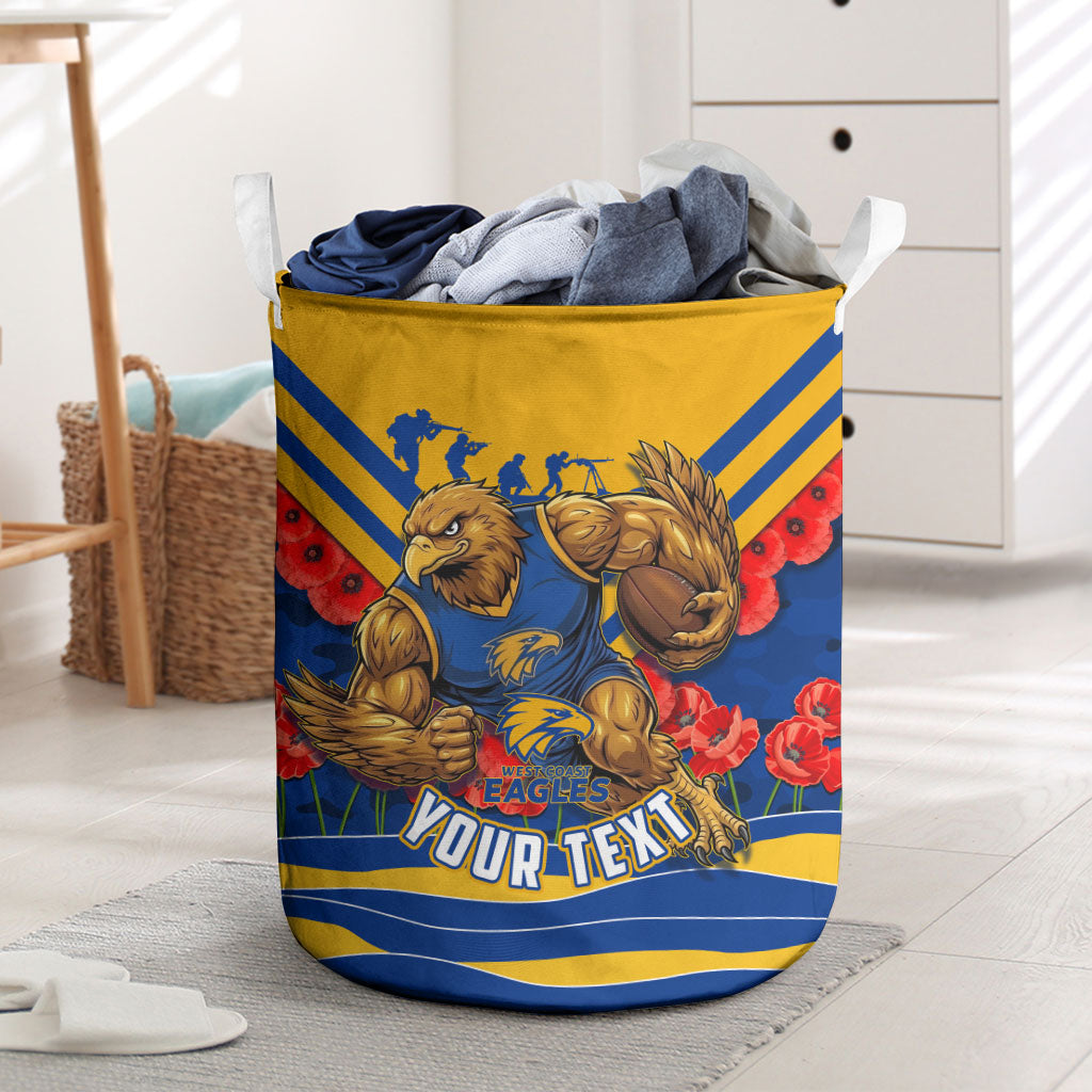 Personalised West Coast Eagles ANZAC Laundry Basket Military Remembrance Australian Football Mascot Camouflage