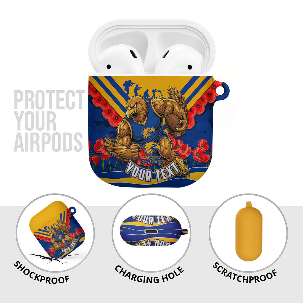 Personalised West Coast Eagles ANZAC AirPods Case Military Remembrance Australian Football Mascot Camouflage