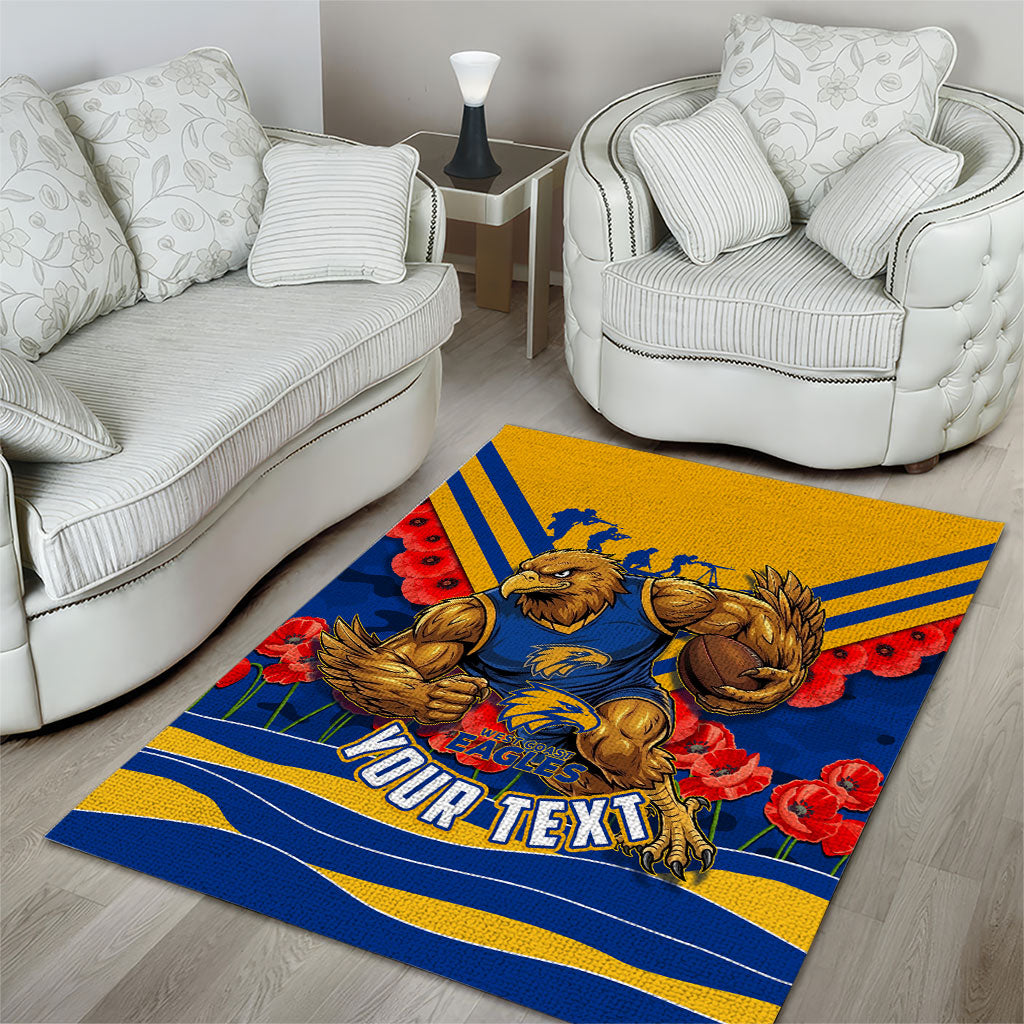 Personalised West Coast Eagles ANZAC Area Rug Military Remembrance Australian Football Mascot Camouflage