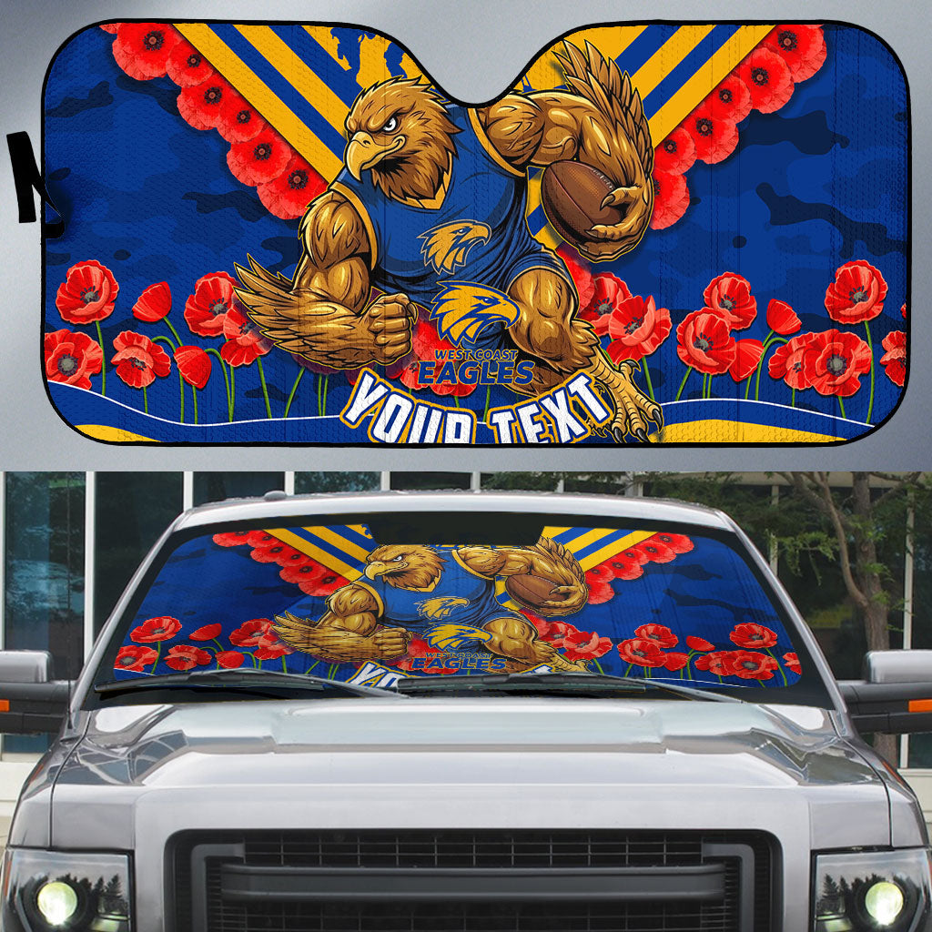 Personalised West Coast Eagles ANZAC Auto Sun Shade Military Remembrance Australian Football Mascot Camouflage