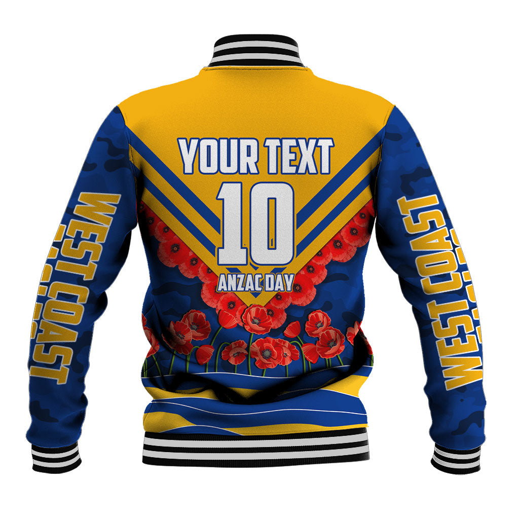 Personalised West Coast Eagles ANZAC Baseball Jacket Military Remembrance Australian Football Mascot Camouflage
