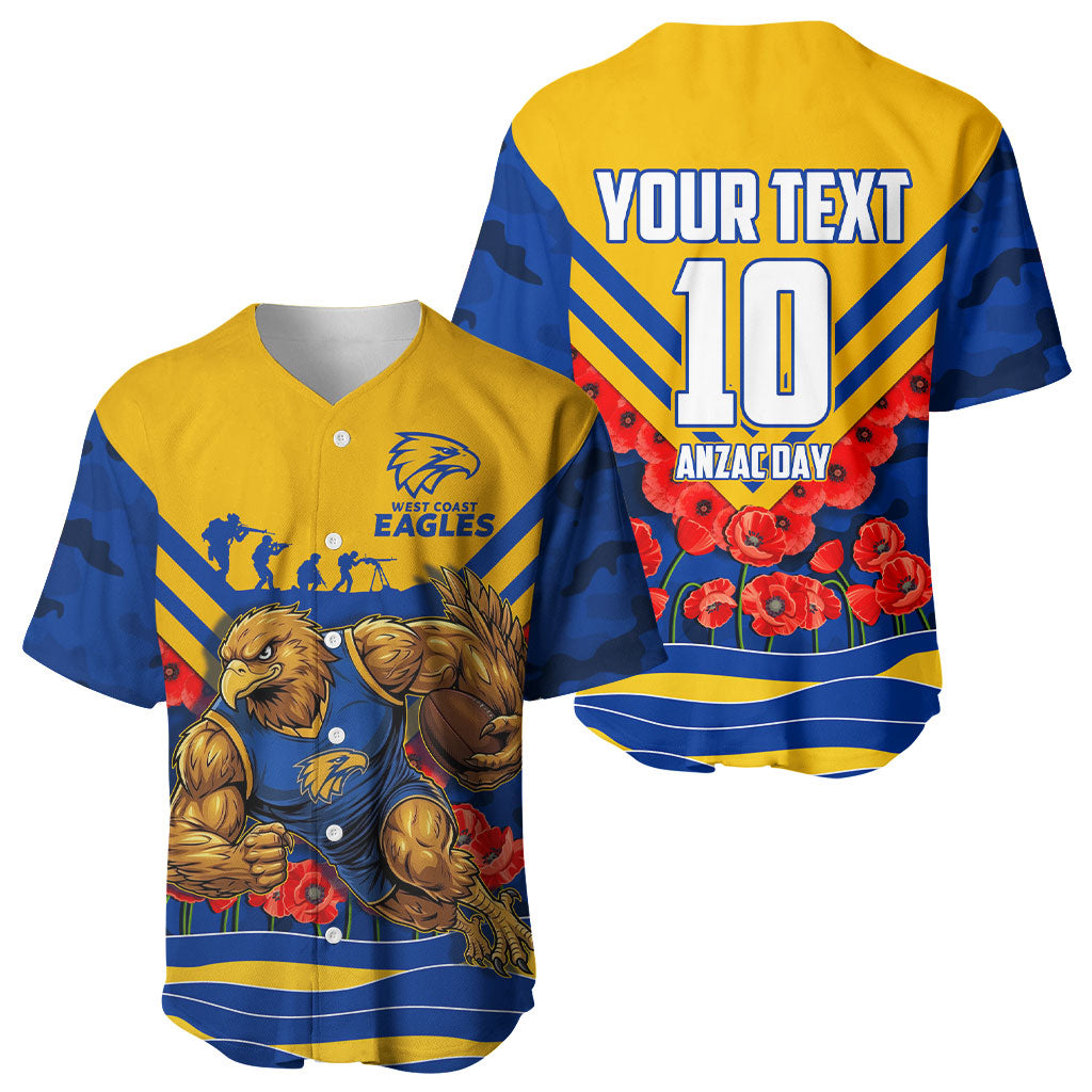 Personalised West Coast Eagles ANZAC Baseball Jersey Military Remembrance Australian Football Mascot Camouflage