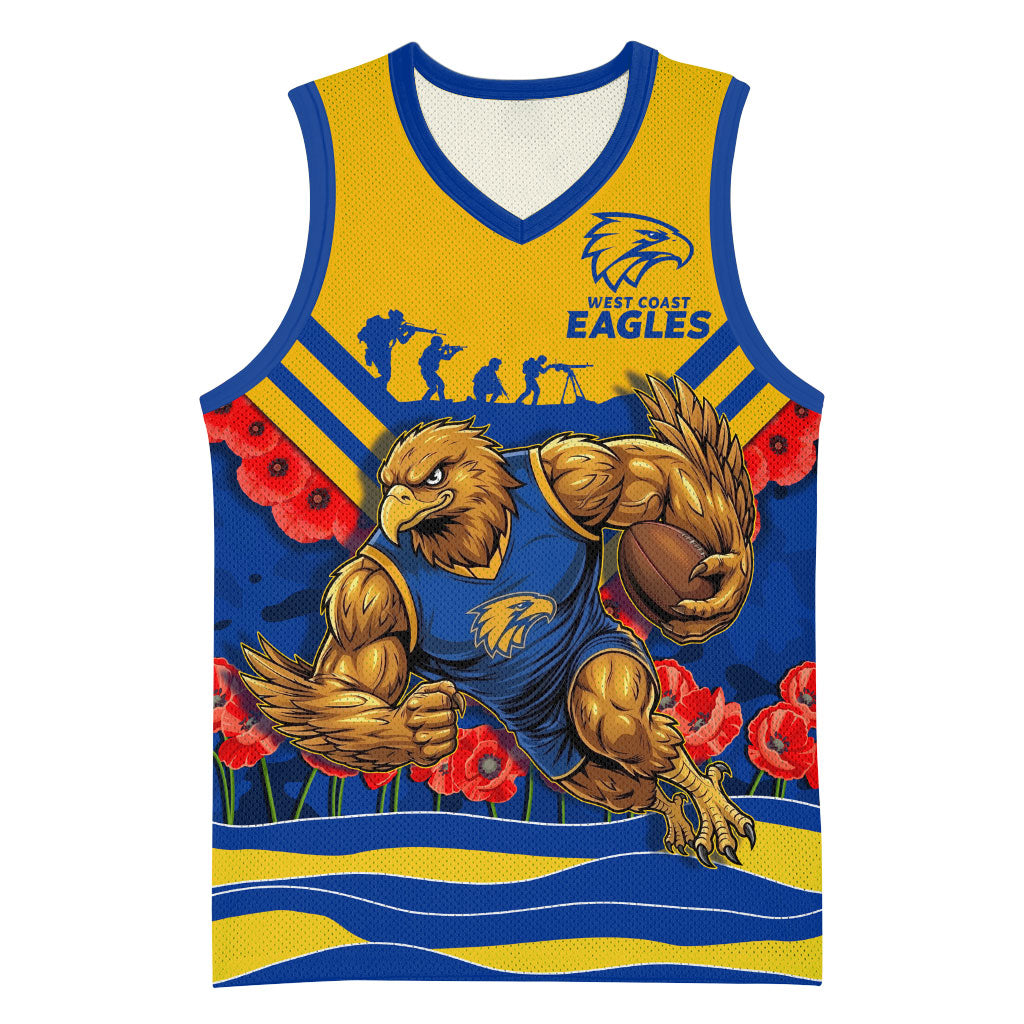 Personalised West Coast Eagles ANZAC Basketball Jersey Military Remembrance Australian Football Mascot Camouflage